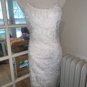 Tight white fringe midi dress